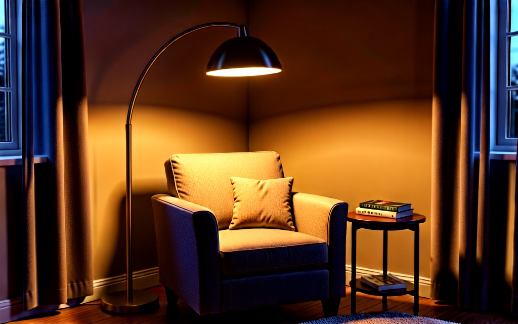 Cozy living room with a warm floor lamp