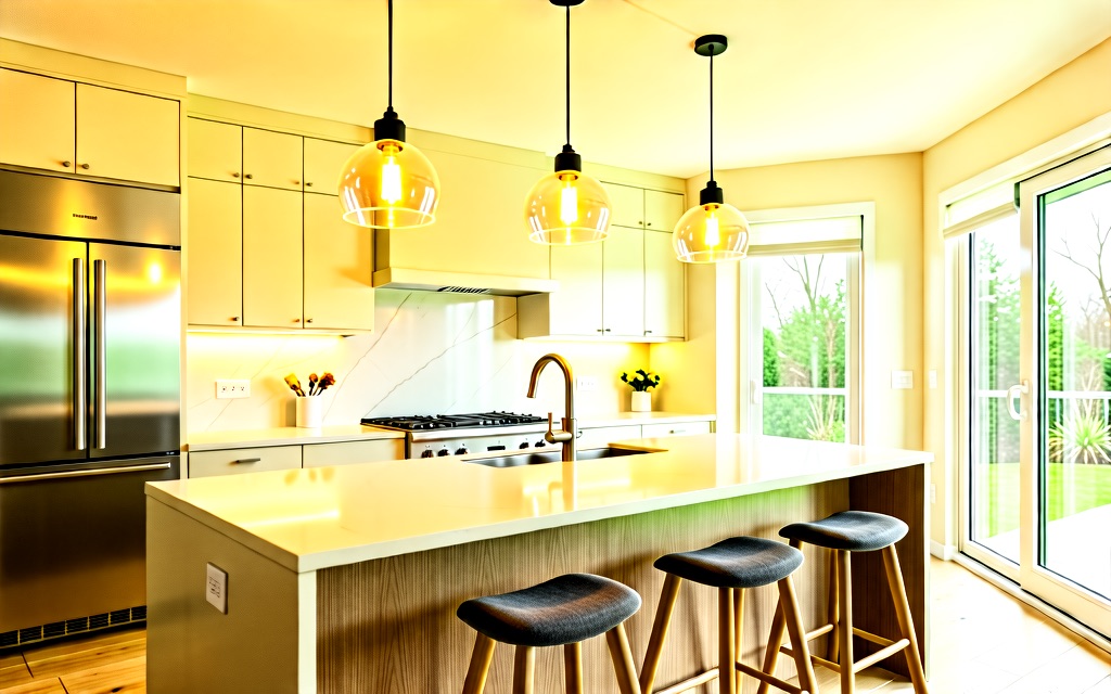 Kitchen island with pendant lights
