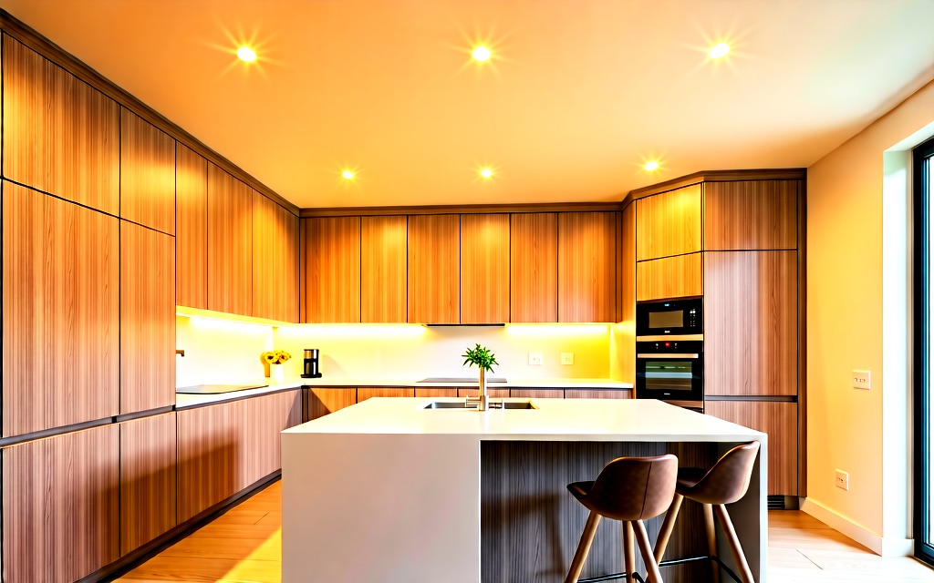Modern kitchen with recessed downlights
