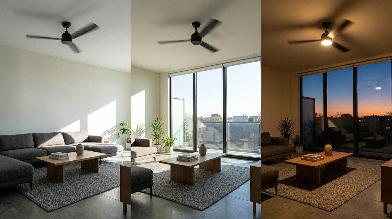 Ceiling Fans by Room: Sun moving across living room Sun moving across living room — Ceiling Fans by Room