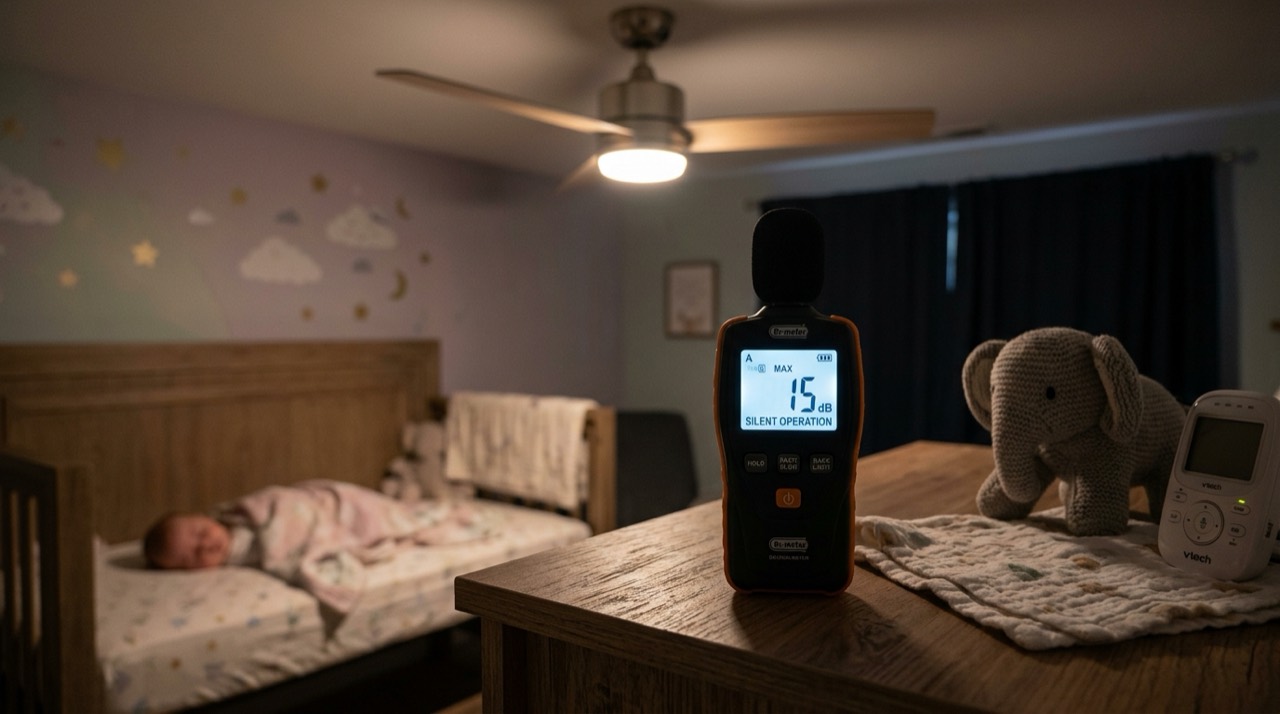 DC, Quiet & Energy-Efficient Ceiling Fans: Decibel reader showing silent op… Decibel reader showing silent op… — DC, Quiet & Energy-Efficient Ceiling Fans
