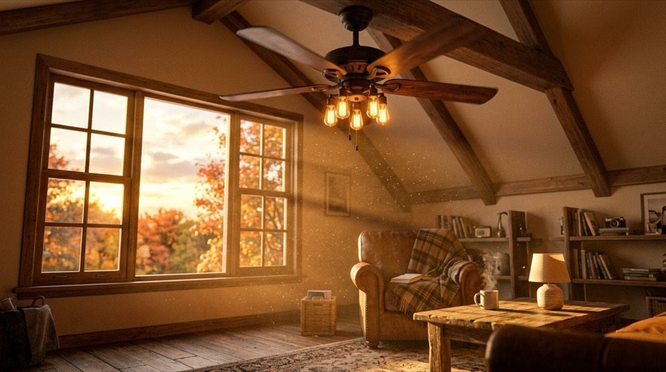 Ceiling fan spinning in sunlight — Large & High-CFM Ceiling Fans