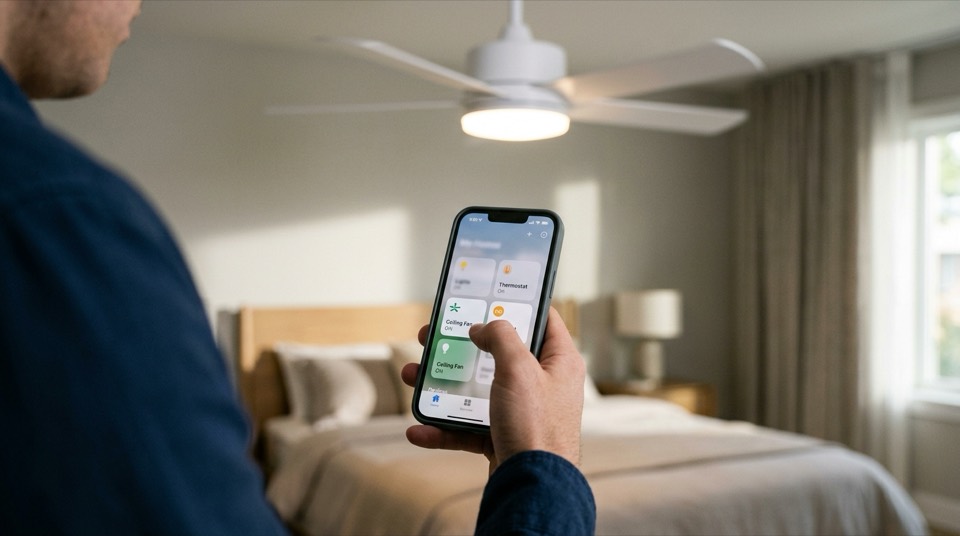 Smartphone controlling ceiling fan — Ceiling Fans with Remotes & Controls