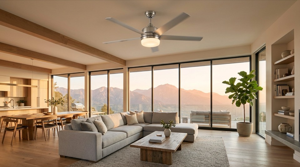 Ceiling fan spinning in room — Ceiling Fan Sizing Guide