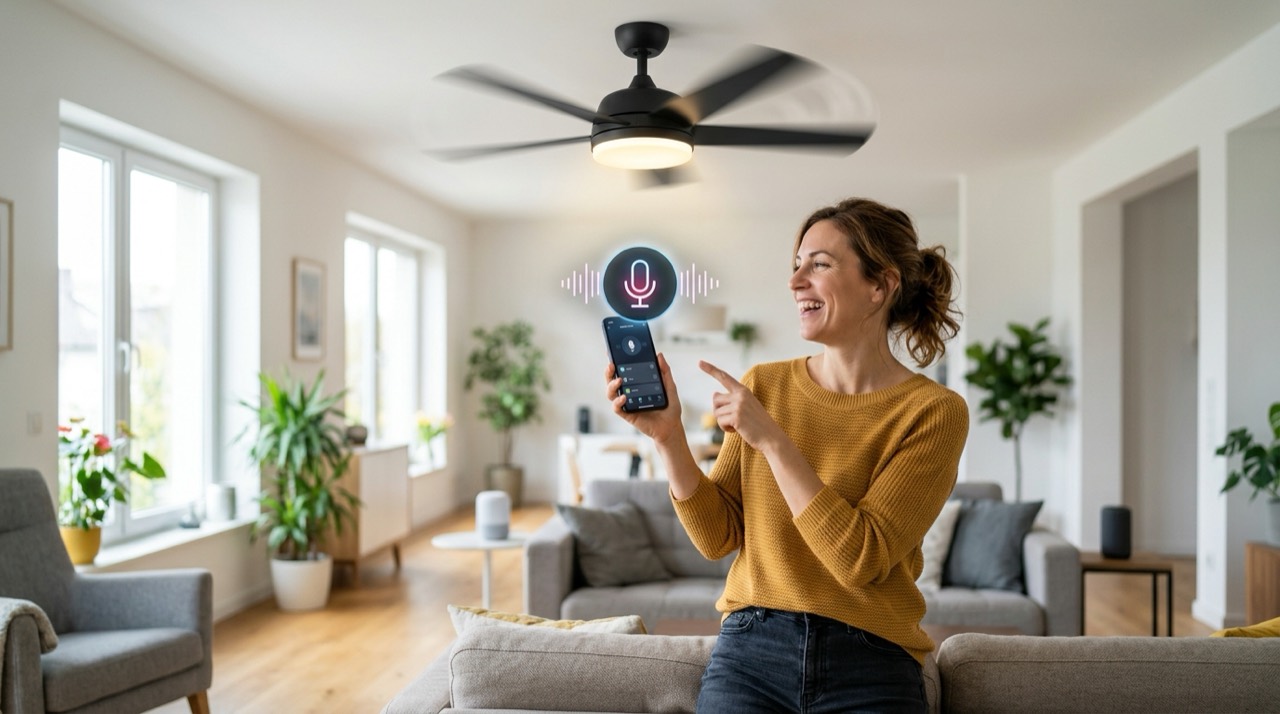 Homeowner using smartphone ceili… — Smart Ceiling Fans