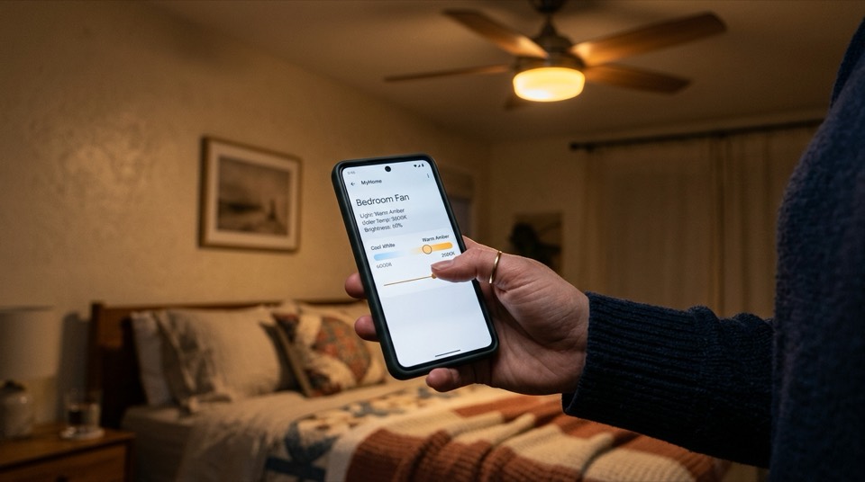 Hand adjusting smart app phone — Smart Ceiling Fans