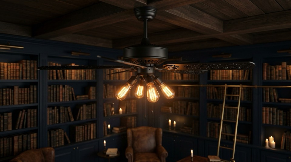 Ceiling fan spinning in library — Ceiling Fan Styles & Finishes