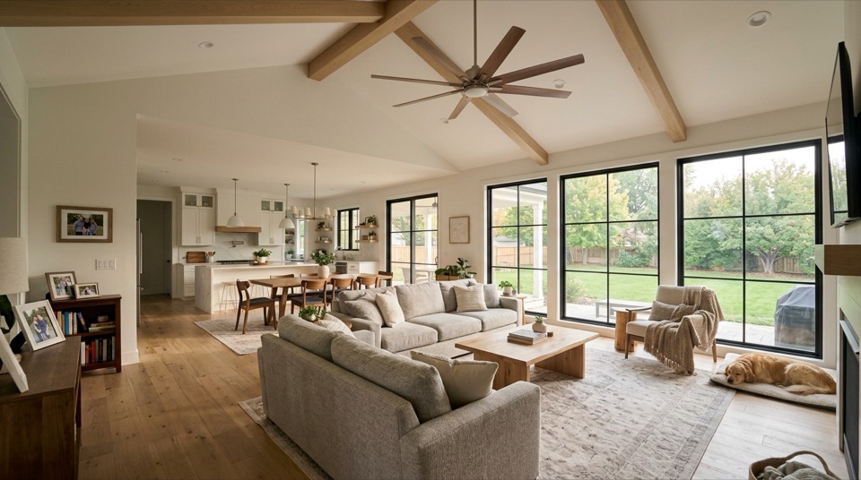 Ceiling fan turning in living — Ceiling Fan Styles & Finishes