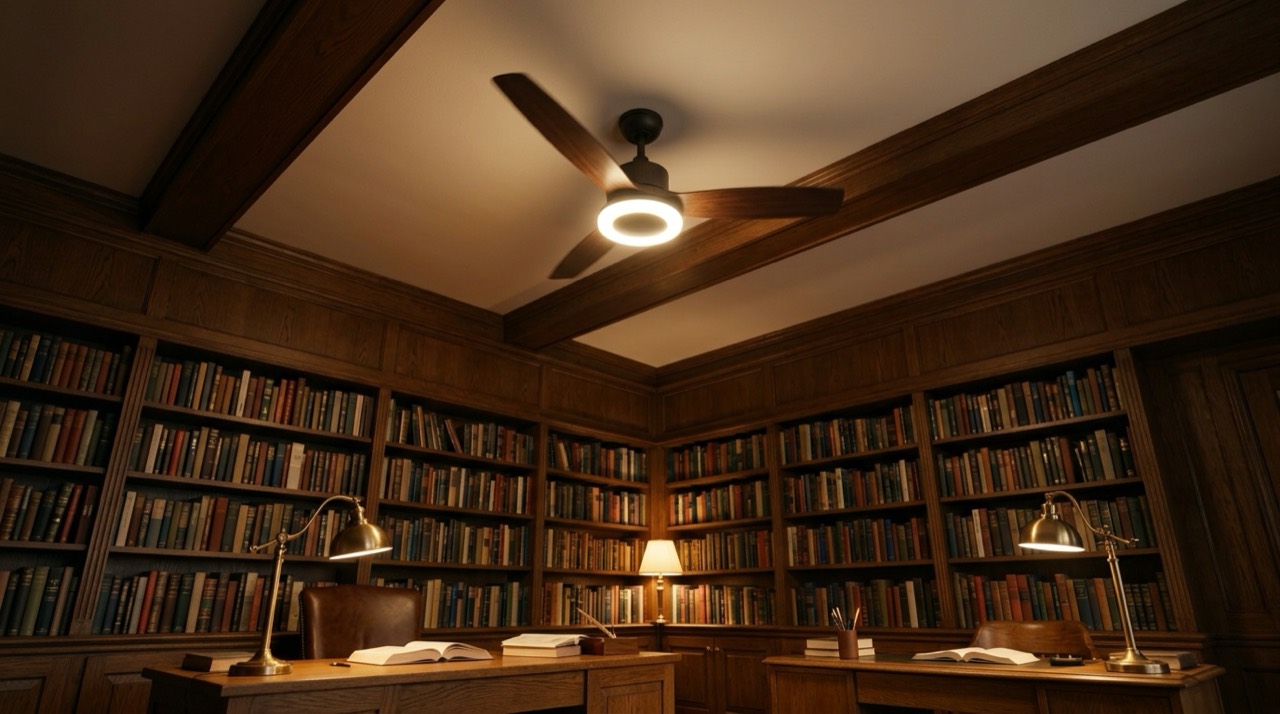 Ceiling fan spinning in library — Ceiling Fan Styles & Finishes