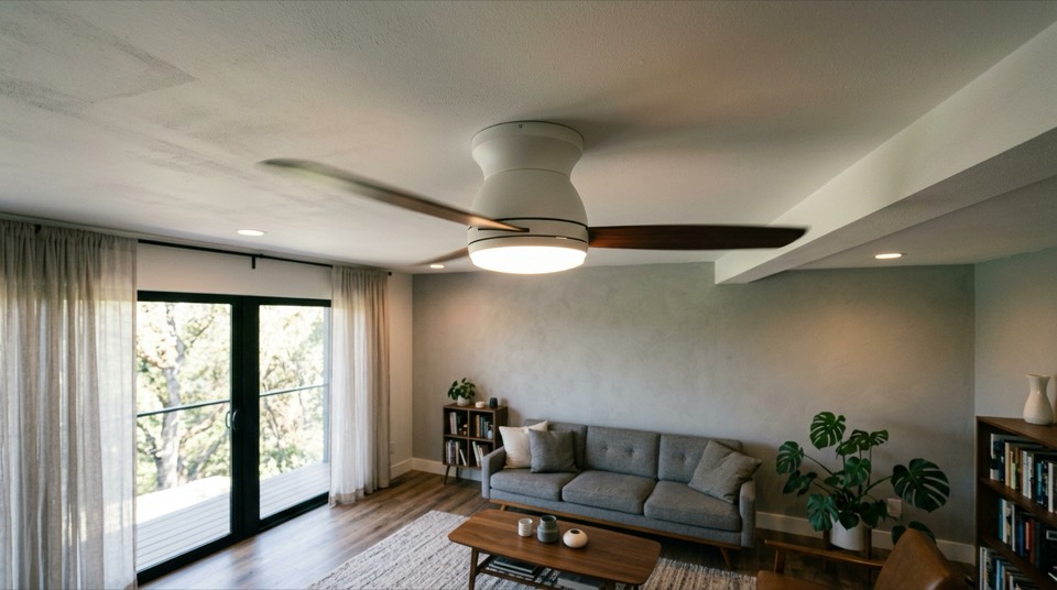 Ceiling fan glowing in living — Ceiling Fans