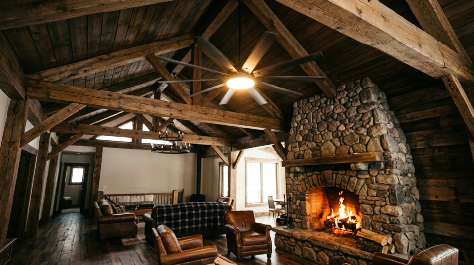 Ceiling fan mounted on beams — Whole-House & Attic Fans