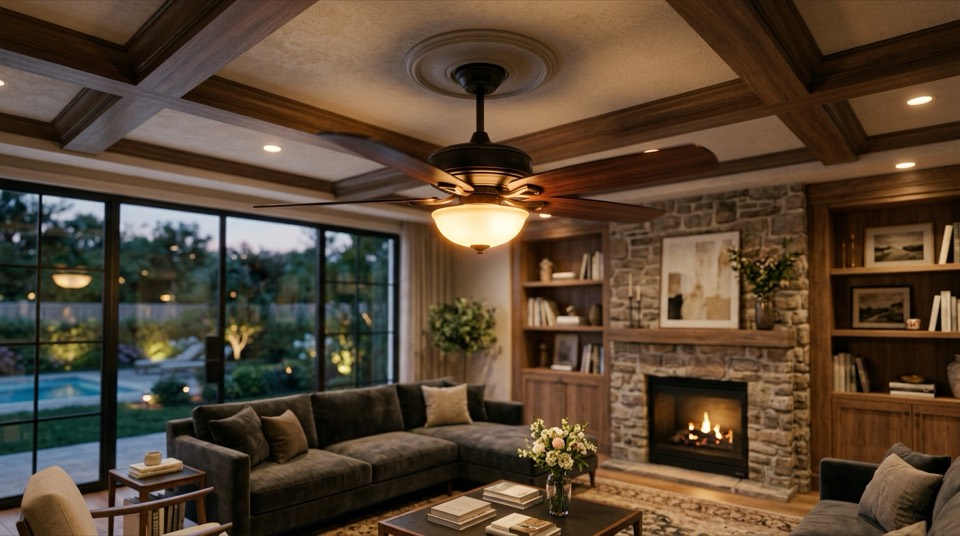 Ceiling fan glowing brightly — Bathroom Fans with Light & Heater