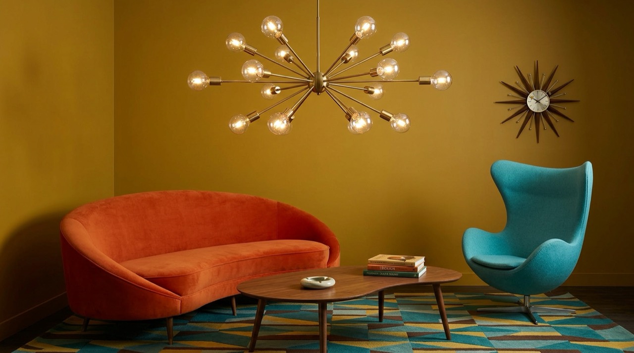 Pendant light over lounge area — Lighting by Room