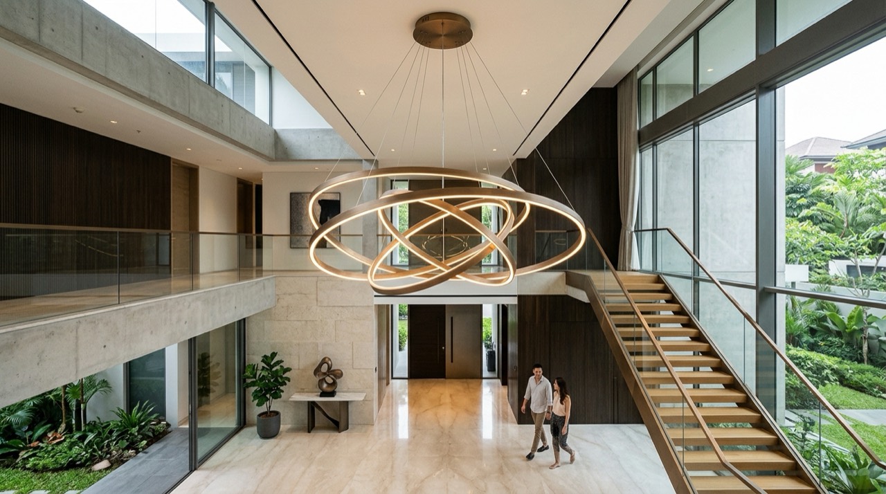 LED suspension chandelier in foyer — Chandeliers