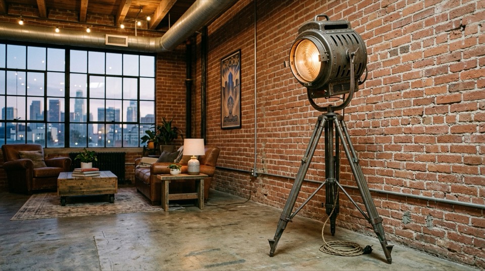 Industrial tripod floor lamp — Floor, Table & Desk Lamps
