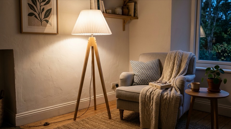 Wooden tripod floor lamp — Floor, Table & Desk Lamps