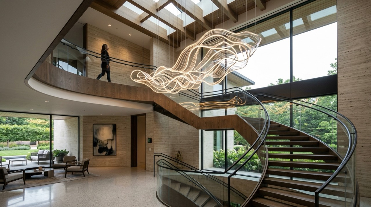 LED light sculpture over staircase — LED Strip Lighting