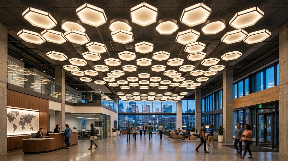 Recessed Lighting & Downlights: Hexagonal ceiling lights in lobby Hexagonal ceiling lights in lobby — Recessed Lighting & Downlights