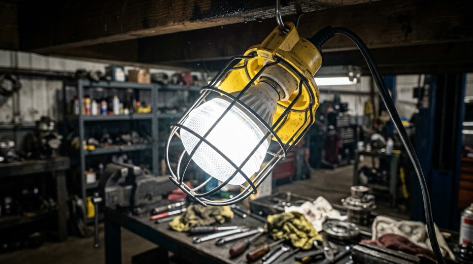 LED shop light bulb glowing — Shop, Garage & Work Lighting