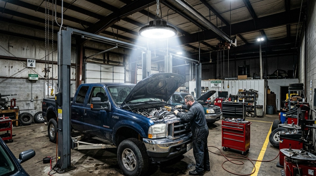 Shop, Garage & Work Lighting: LED shop light illuminating garage LED shop light illuminating garage — Shop, Garage & Work Lighting