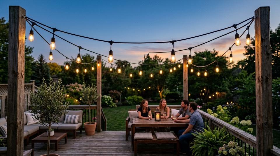String & Patio Lights: Patio string lights suspended ou… Patio string lights suspended ou… — String & Patio Lights