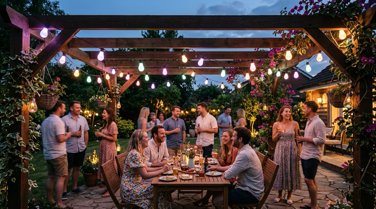 String & Patio Lights: Outdoor string lights glowing Outdoor string lights glowing — String & Patio Lights