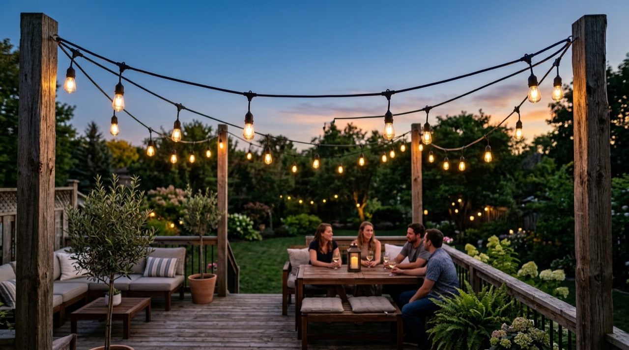 Patio string lights suspended ou… — String & Patio Lights