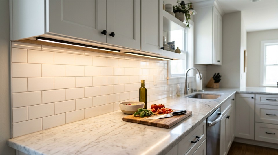 LED strip illuminating kitchen c… — Under-Cabinet Lighting
