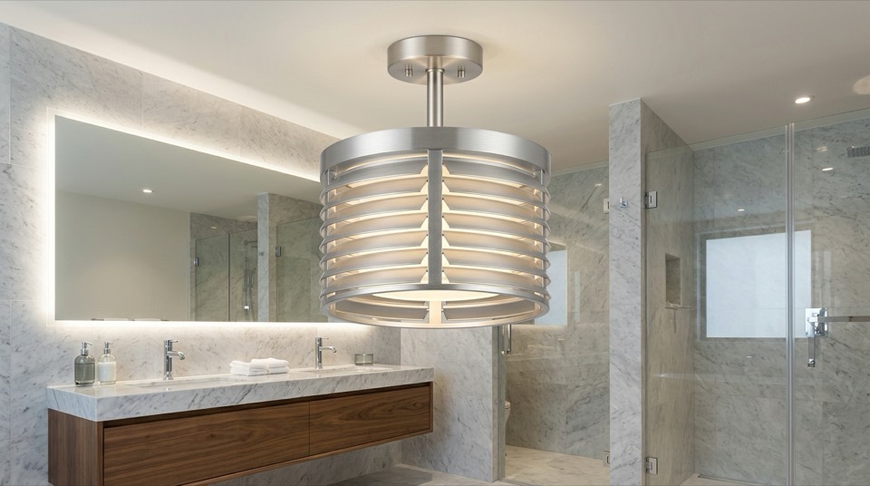 Vanity & Bathroom Lighting: Aluminum ceiling fixture in bath… Aluminum ceiling fixture in bath… — Vanity & Bathroom Lighting
