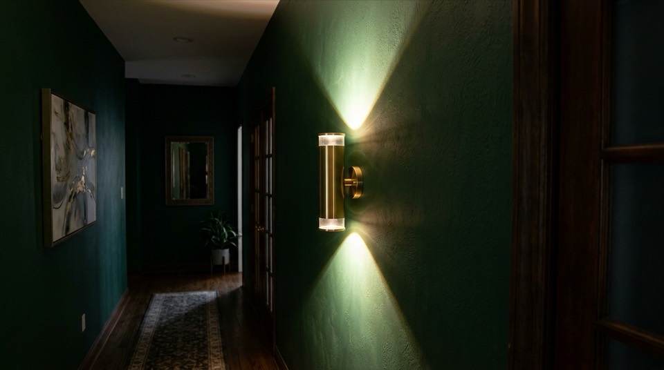 Brass wall sconce on wall — Wall Sconces
