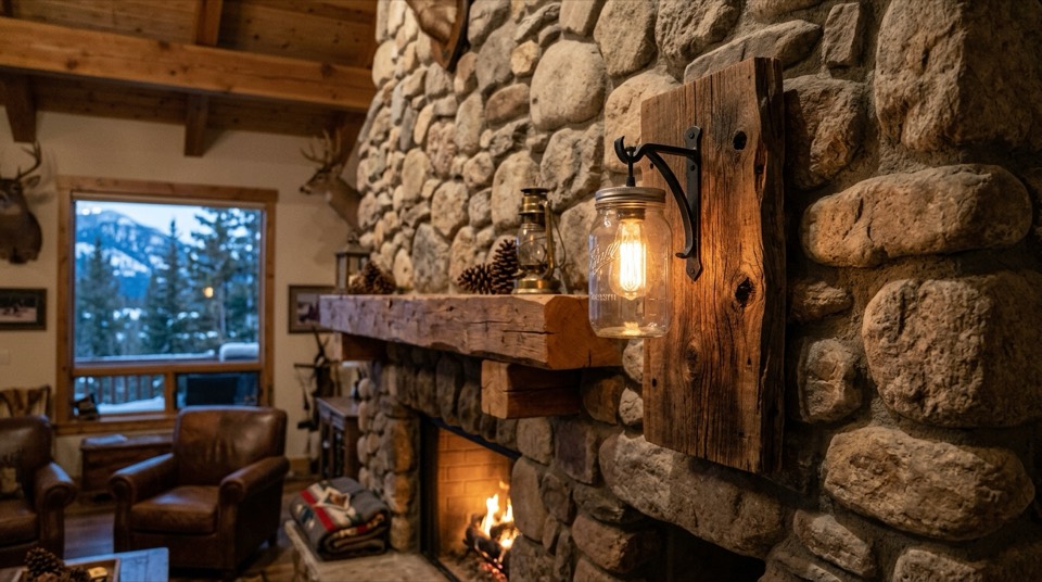 Wood slab wall sconce mounted — Wall Sconces